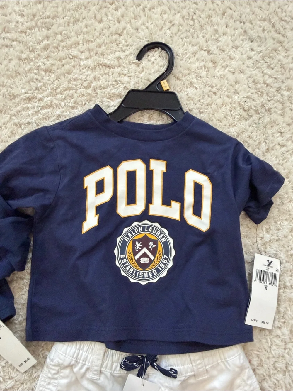 Ralph Lauren Navy Kids Polo & Graphic Tee Set with White Shorts LOT 2T/3T